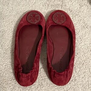 Tory Burch Burgundy Suede Flats like New